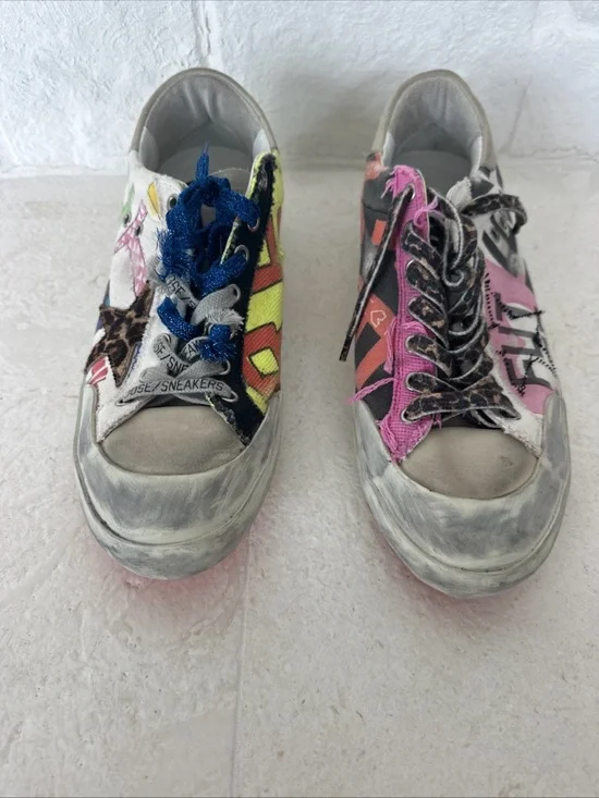 Golden Goose Multi-Color Leopard Print & Neon Accent Sneakers - Picture 2 of 9